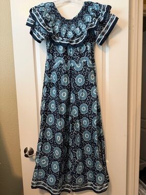 Anthropologie Blue Patterned Off-Shoulder Jumpsuit NWOT